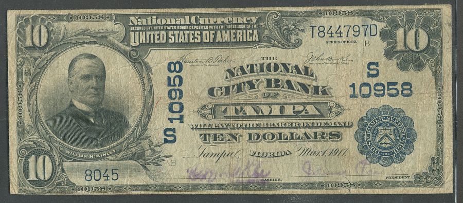 Tampa, FL, Ch. #10958, National City Bank 1902PB $10, Fr.632